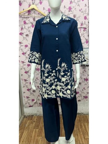 LATEST HEAVY  VATICAN EMBROIDERY WORK TOP BOTTOM SET  TEAL