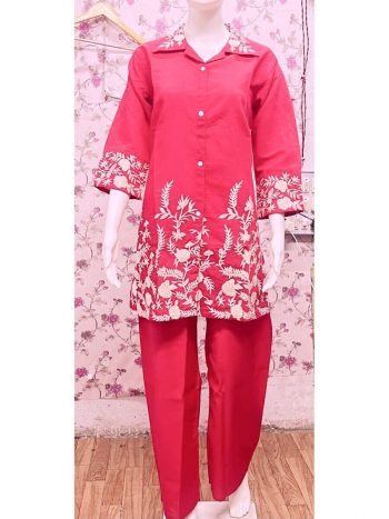 LATEST HEAVY  VATICAN SILK EMBROIDERY WORK TOP BOTTOM SET  PINK