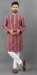 LATEST IMPORTED  EMBROIDERY SEQUENCE WORK KURTA PAYJAMA BROWN