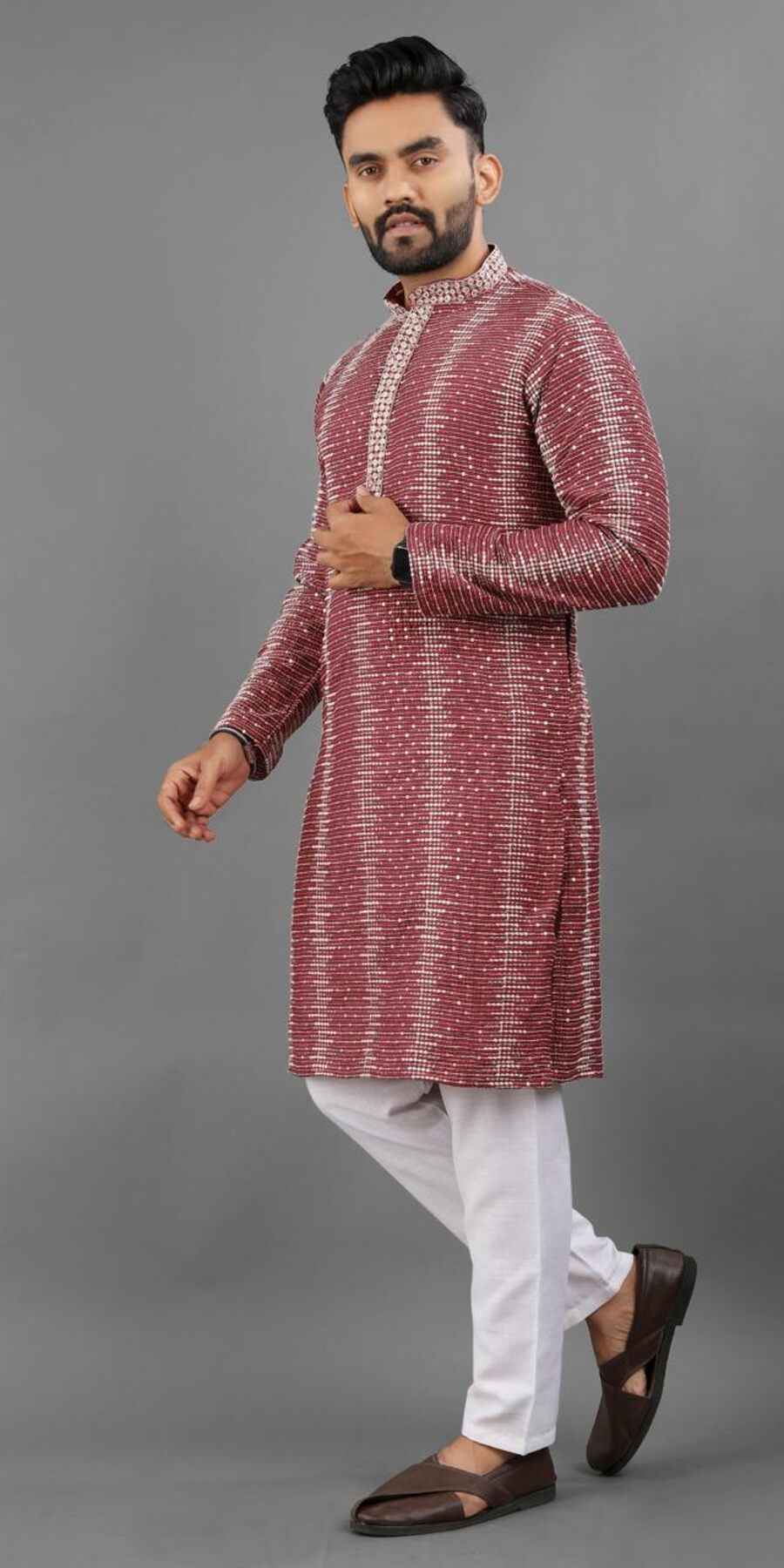 LATEST IMPORTED EMBROIDERY SEQUENCE WORK KURTA PAYJAMA WEDDING WEAR WHOLESALE PRICE ETHNIC GARMENT (40)