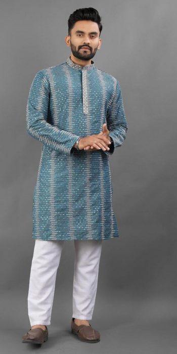 LATEST IMPORTED  EMBROIDERY SEQUENCE WORK KURTA PAYJAMA TEAL