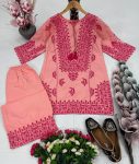 LATEST JAM COTTON EMBROIDERY SEQUENCES WORK KURTI PALAZZO FORMAL WEAR WHOLESALE PRICE ETHNIC GARMENT(34)