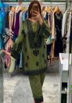 LATEST JAM COTTON EMBROIDERY SEQUENCES WORK KURTI PALAZZO GREEN