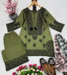 LATEST JAM COTTON EMBROIDERY SEQUENCES WORK KURTI PALAZZO FORMAL WEAR WHOLESALE PRICE ETHNIC GARMENT(26)