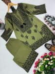 LATEST JAM COTTON EMBROIDERY SEQUENCES WORK KURTI PALAZZO FORMAL WEAR WHOLESALE PRICE ETHNIC GARMENT(26)