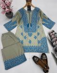 LATEST JAM COTTON EMBROIDERY SEQUENCES WORK KURTI PALAZZO FORMAL WEAR WHOLESALE PRICE ETHNIC GARMENT(30)