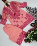 LATEST JAM COTTON EMBROIDERY SEQUENCES WORK KURTI PALAZZO FORMAL WEAR WHOLESALE PRICE ETHNIC GARMENT(34)