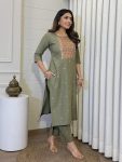 LATEST KHADI COTTON SEQUENCE EMBROIDERY WORK TOP BOTTOM SET OFFICE WEAR WHOLESALE PRICE ETHNIC GARMENT (3)
