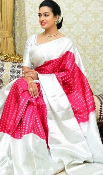 LATEST LICHI SILK JACQUARD WORK SAREE WITH UNSTITCHED BLOUSE RANI