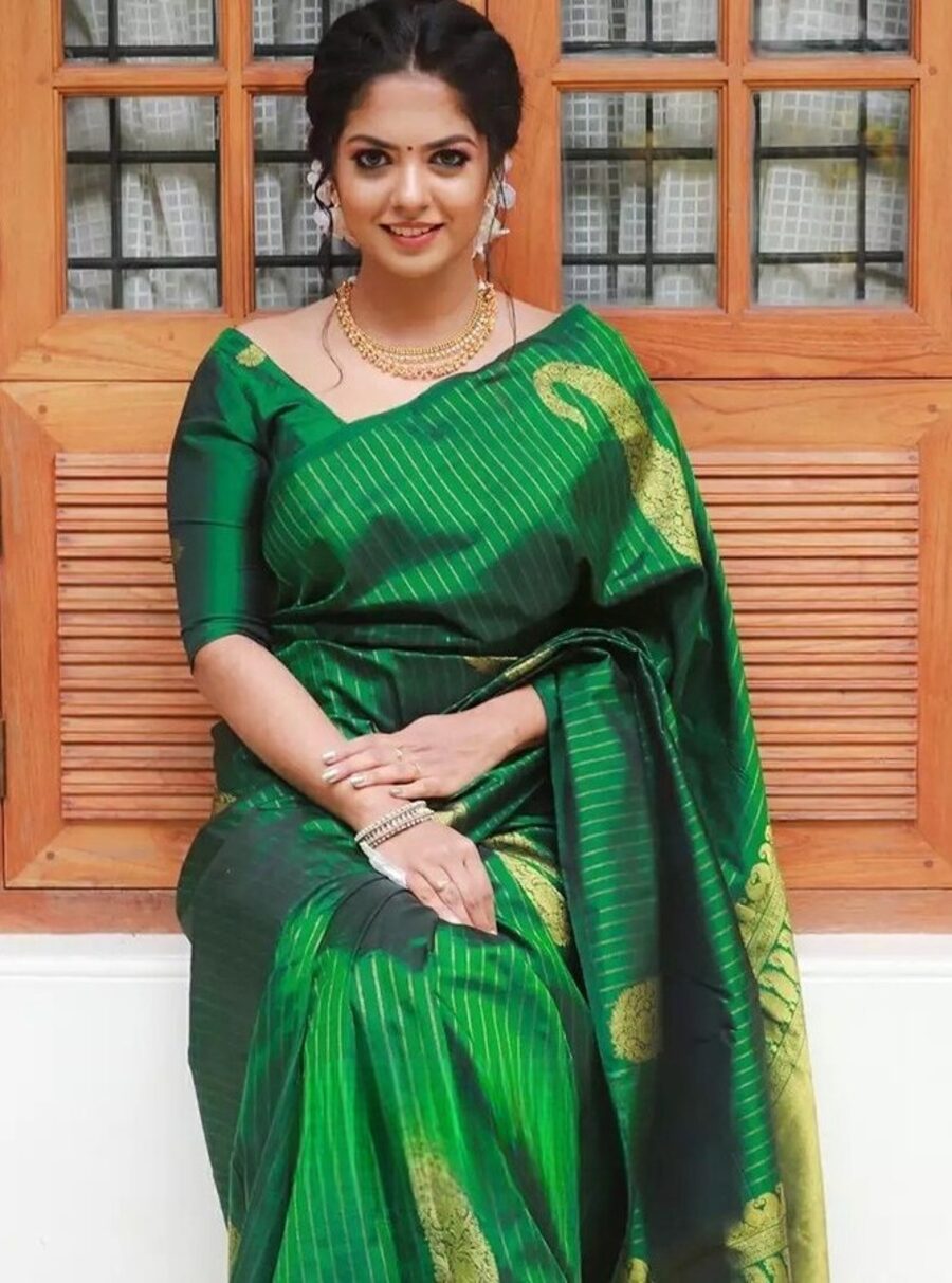 LATEST LICHI SILK JACQUARD WORK SAREE WITH UNSTITCHED BLOUSE WEDDING WEAR WHOLESALE PRICE ETHNIC GARMENT (3)