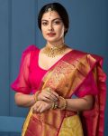 LATEST LICHI SILK JACQUARD WORK SAREE WITH UNSTITCHED BLOUSE WEDDING WEAR WHOLESALE PRICE ETHNIC GARMENT (4)