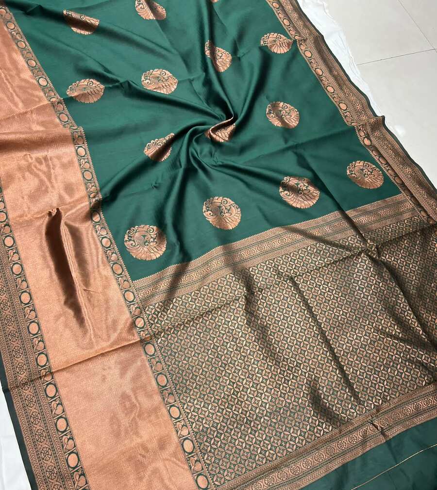 LATEST LICHI SILK JACQUARD WORK SAREE WITH UNSTITCHED BLOUSE WEDDING WEAR WHOLESALE PRICE ETHNIC GARMENT (8)