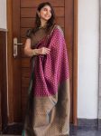LATEST LICHI SILK ORGANIC BANARASI SAREE WITH UNSTITCHED BLOUSE WINE