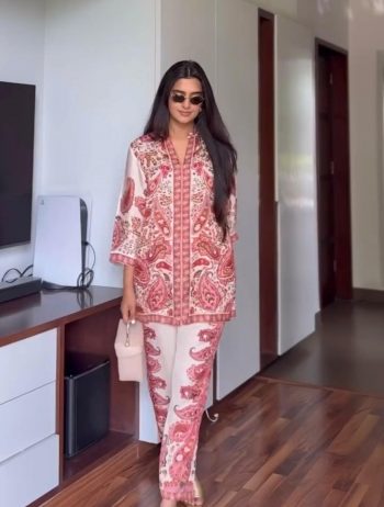 LATEST MALAI SATIN DIGITAL PRINT WORK CO-ORD SET RED
