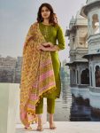 LATEST MUSLIN COTTON SEQUENCE EMBROIDERY WORK TOP BOTTOM WITH DUPATTA GREEN