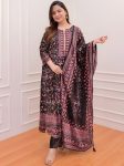 LATEST MUSLIN DIGITAL PRINT WORK TOP BOTTOM WITH DUPATTA BLACK