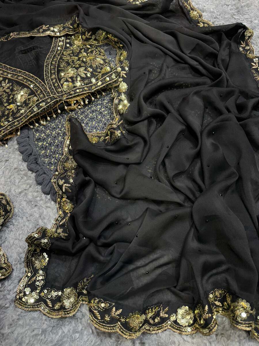 LATEST RANGOLI SILK SEQUENCE EMBROIDERY WORK SAREE WITH UNSTITCHED BLOUSE WEDDING WEAR WHOLESALE PRICE ETHNIC GARMENT (12)