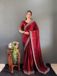 LATEST RANGOLI SILK SWAROVSKI WORK SAREE WITH UNSTITCHED BLOUSE RED