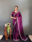 LATEST RANGOLI SILK SWAROVSKI WORK SAREE WITH UNSTITCHED BLOUSE WINE