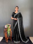 LATEST RANGOLI SILK SWAROVSKI WORK SAREE WITH UNSTITCHED BLOUSE BLACK