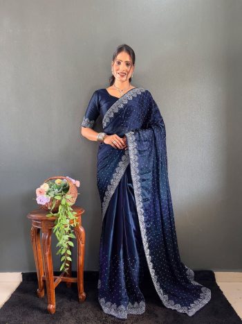 LATEST RANGOLI SILK SWAROVSKI WORK SAREE WITH UNSTITCHED BLOUSE BLUE