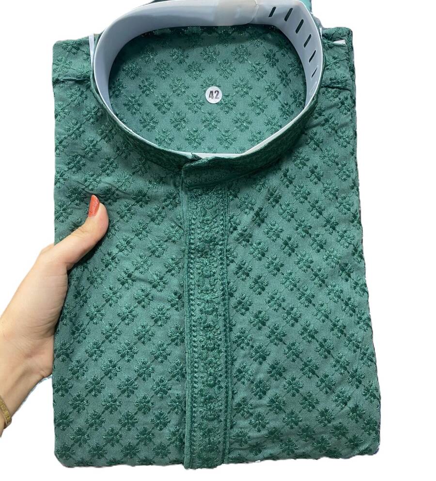 LATEST RAYON EMBROIDERY WORK MEN'S KURTA PAYJAMA CASUAL WEAR WHOLESALE PRICE ETHNIC GARMENT (6)