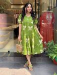 LATEST RAYON PRINTED WORK ONE PIECE DRESS GREEN