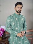 LATEST ROYAL LINEN EMROIDERY WITH SEQUENCE WORK KURTA PAYJAMA FESTIVAL WEAR WHOLESALE PRICE ETHNIC GARMENT (24)