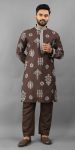 LATEST RUSSIAN SILK EMBROIDERY WORK KURTA PAYJAMA BROWN