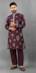 LATEST RUSSIAN SILK EMBROIDERY WORK KURTA PAYJAMA WINE