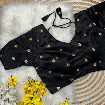 LATEST SATIN SILK ZARI AND SEQUENCE BUTTI WORK STITCHED BLOUSE BLACK