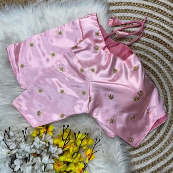 LATEST SATIN SILK ZARI AND SEQUENCE BUTTI WORK STITCHED BLOUSE PINK