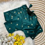 LATEST SATIN SILK ZARI AND SEQUENCE BUTTI WORK STITCHED BLOUSE GREEN