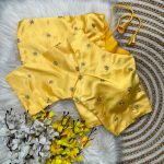 LATEST SATIN SILK ZARI AND SEQUENCE BUTTI WORK STITCHED BLOUSE YELLOW