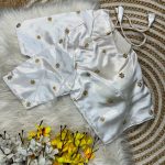 LATEST SATIN SILK ZARI AND SEQUENCE BUTTI WORK STITCHED BLOUSE WHITE