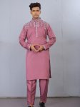 LATEST SILK EMBROIDERY THREAD WORK MEN'S KURTA PAYJAMA PINK