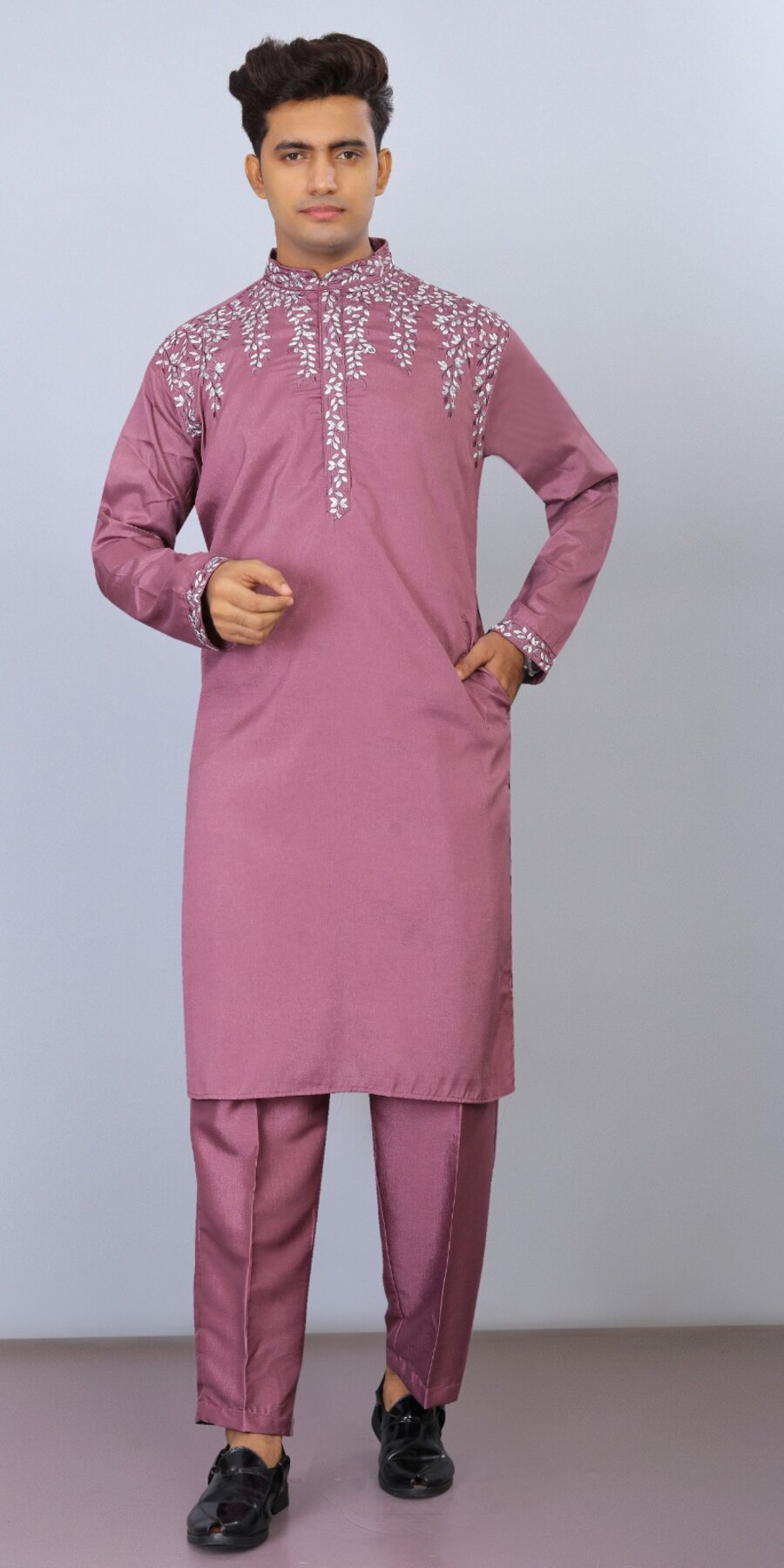 LATEST SILK EMBROIDERY THREAD WORK MEN'S KURTA PAYJAMA FORMAL WEAR WHOLESALE PRICE ETHNIC GARMENT (4)