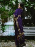 LATEST SOFT COTTON WEAVING JAQUARD BORDER SAREE WITH UNSTITCHED BLOUSE PURPLE
