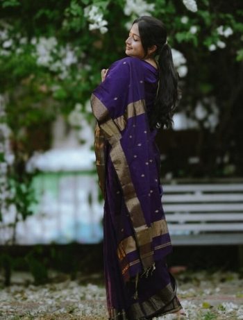 LATEST SOFT COTTON WEAVING  JAQUARD BORDER SAREE WITH UNSTITCHED BLOUSE PURPLE