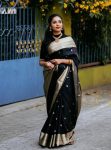 LATEST SOFT LICHI SILK JACQUARD WORK SAREE WITH UNSTITCHED BLOUSE BLACK