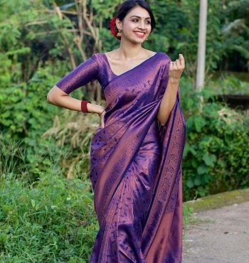 LATEST SOFT LICHI SILK JACQUARD WORK SAREE WITH UNSTITCHED BLOUSE PURPLE
