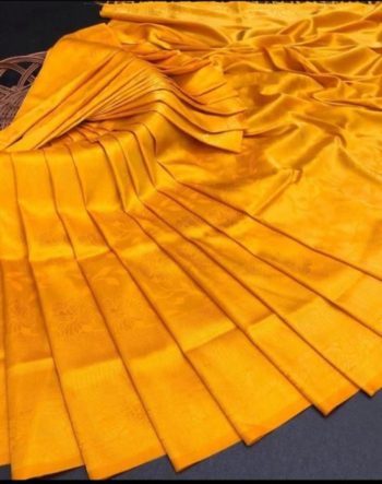 LATEST SOFT LICHI SILK JACQUARD WORK SAREE WITH UNSTITCHED BLOUSE YELLOW