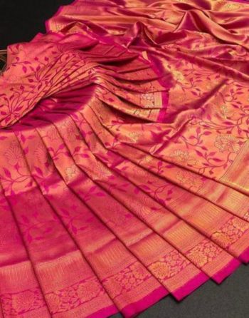 LATEST SOFT LICHI SILK JACQUARD WORK SAREE WITH UNSTITCHED BLOUSE RANI