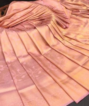 LATEST SOFT LICHI SILK JACQUARD WORK SAREE WITH UNSTITCHED BLOUSE PEACH