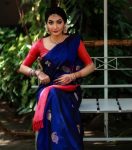 LATEST SOFT LICHI SILK JACQUARD WORK SAREE WITH UNSTITCHED BLOUSE NAVY BLUE