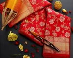 LATEST SOFT LICHI SILK JACQUARD WORK SAREE WITH UNSTITCHED BLOUSE WEDDING WEAR WHOLESALE PRICE ETHNIC GARMENT (7)