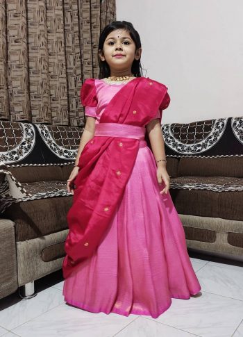 LATEST SOFT SILK ZARI WEAVING WORK KID'S LEHENGA CHOLI WITH DUPATTA PINK