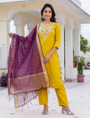 LATEST VARTICAN EMBROIDERY WORK TOP BOTTOM WITH DUPATTA YELLOW