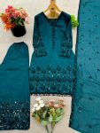 LATEST VICHITRA SILK EMBROIDERY SEQUENCE WORK TOP PALAZZO WITH DUPATTA FESTIVE WEAR WHOLESALE PRICE ETHNIC GARMENT (24)