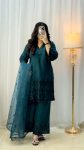 LATEST VICHITRA SILK EMBROIDERY SEQUENCE WORK TOP PALAZZO WITH DUPATTA TEAL